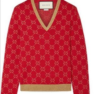 Gucci Red and Gold GG metallic lurex sweater